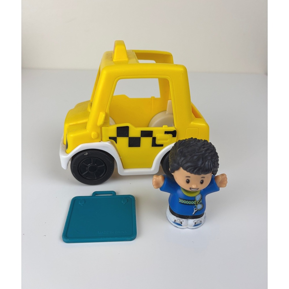 Fisher Price Little People Yellow Taxi Cab #123 w/ Driver & Suitcase Luggage Toy - Picture 5 of 5